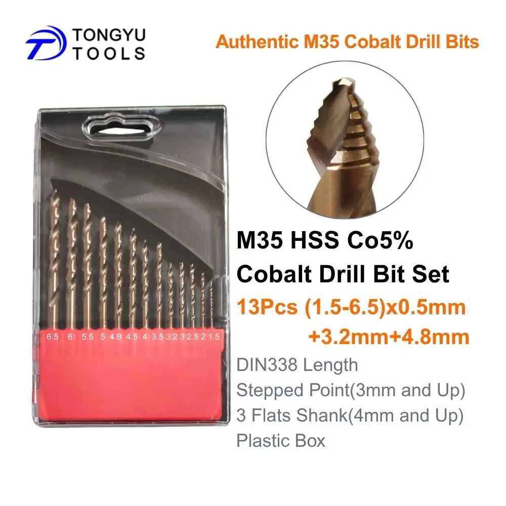 M35 Kobalt Boorbits Set Getrapte Punt Metrisch DIN338 HSS Co5% Spiralboor voor RVS Hard Metaal Zwaar Werk