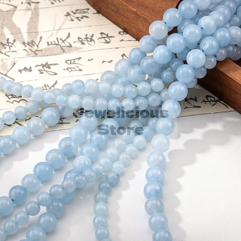 Aquamarine Round Blue Gemstone Beads Assorted Sizes Optional for DIY Necklace Bracelet Keychain Jewelry Making Crafts