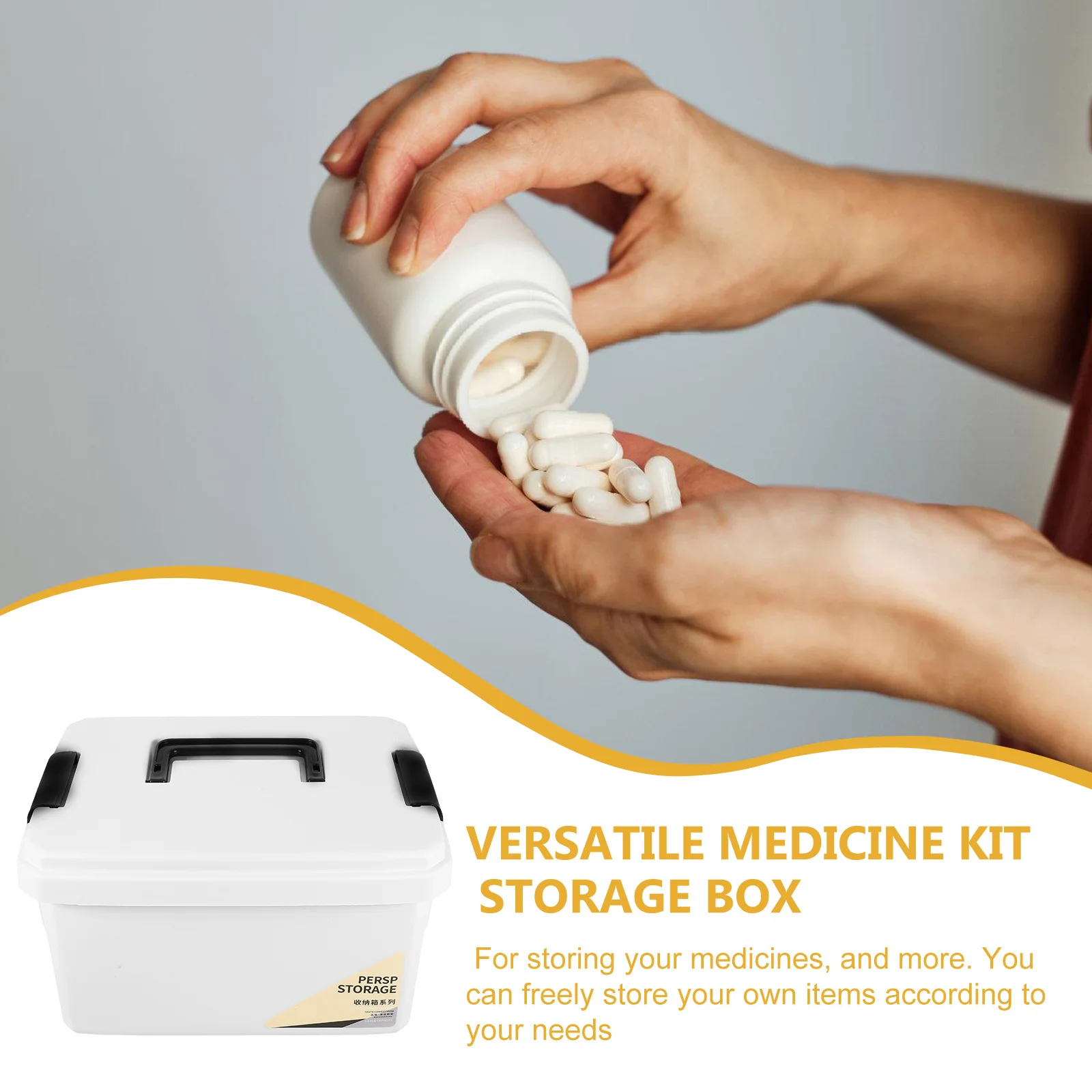 صندوق دواء منزلي صغير من البلاستيك متعدد الطبقات حقيبة للتخزين مقبض محمول منظم أدوية الإسعافات الأولية حامل تخزين السفر #1