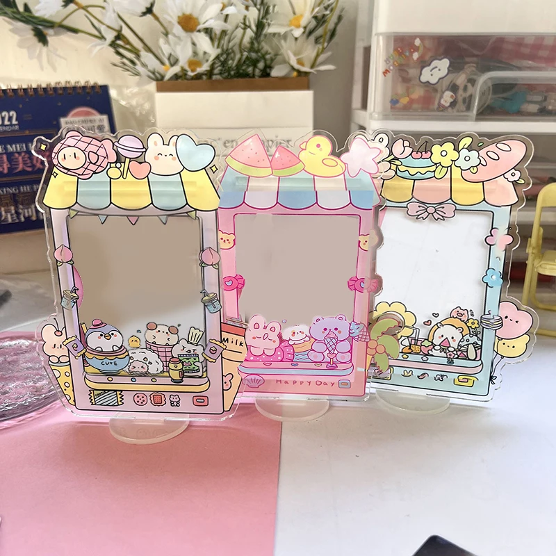 INS Cute Acrylic Photocard Frame Lovely Cartoon Animals Card Holder Display Stand Desktop Decor Photo Frame School Stationery