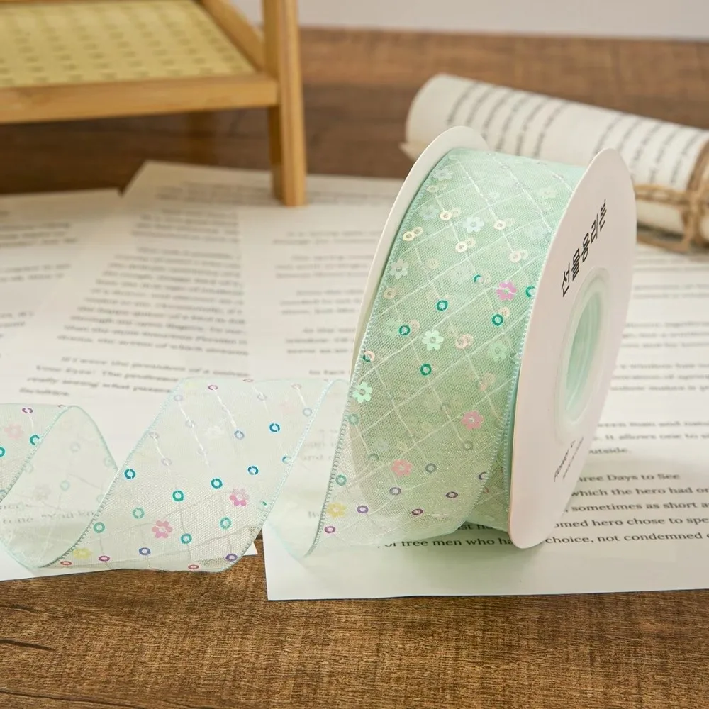 Creative 10 Yards Silk Ribbon 4cm Gift Wrapping Bouquets Chiffon Ribbon Sequined Mesh Lace Fabric Gifts Packaging Material view 5