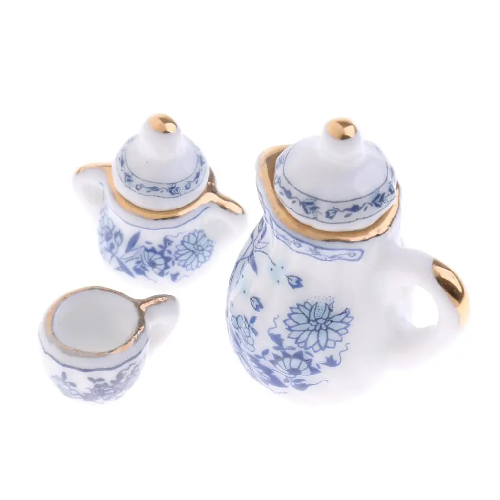 Juego de té de porcelana para casa de muñecas, accesorios de cocina, juguete para niños y niñas, escala 1/12, China, 15 piezas