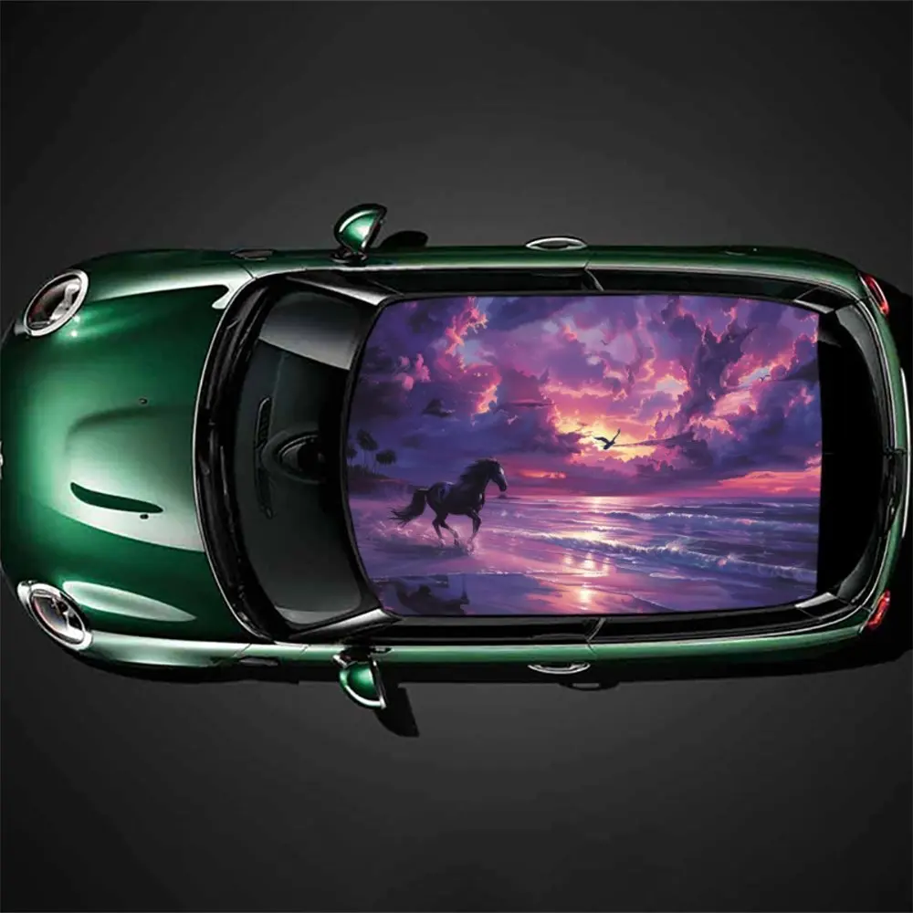 Horse Running Seaside Car Roof Sticker PVC Self Waterproof Stick,Striking Auto Exterior Accessories Decor Protect Gift for Lover