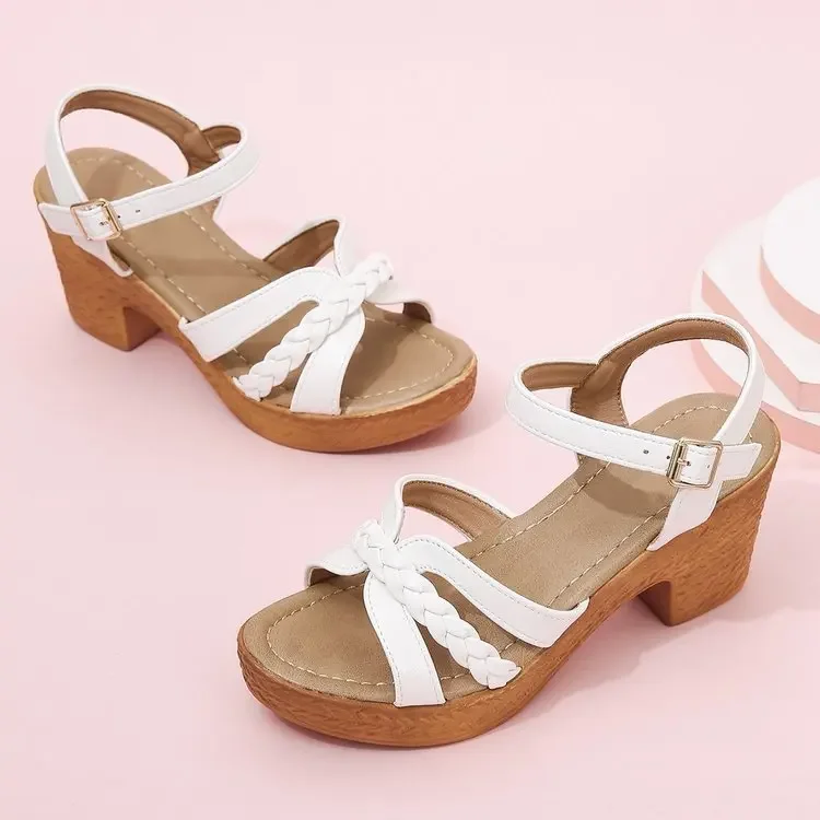 2023Shoes for Women Summer Fashion Ankle Strap Women\'s Chunky Heel Sandals Vintage Dress Open Toe Ladies Platform Sandals