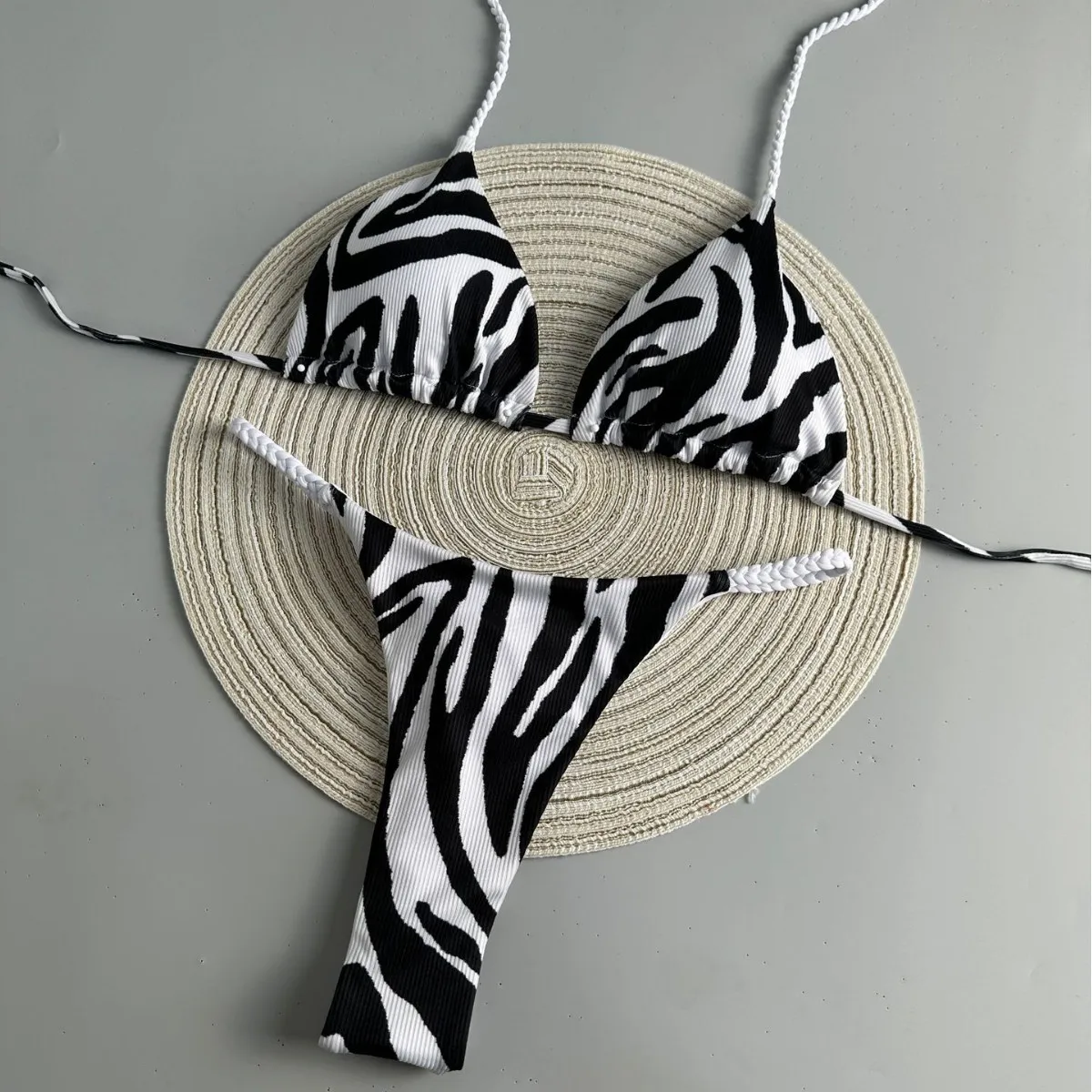 مثير مثلث بيكيني رفع البرازيلي ملابس النساء زيبرا الجلد طباعة التعادل سلسلة البيكينيات ملابس السباحة ثونغ لباس سباحة Biquini #2