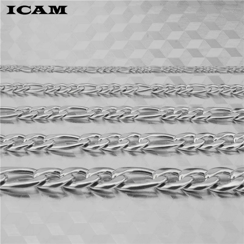 ICAM Curb Cuban Figaro Mens Necklace Chain Silver  Stainless Steel Necklaces for Men  Fashion Jewelry 3/5/7/9/11mm