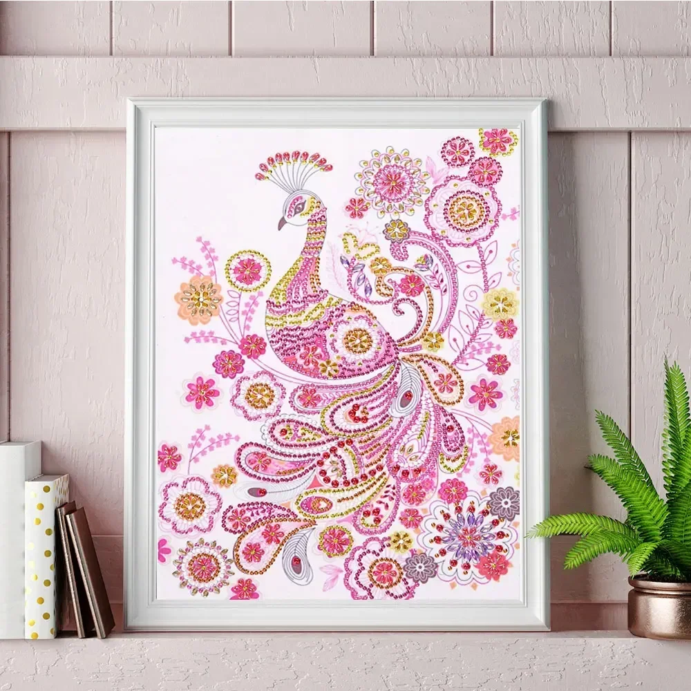 5D Pink Peacock Diamond Embroidery Animals Special Shaped Diamond Painting DIY Partial Drilled Rhinestone Home Decor Art Picture