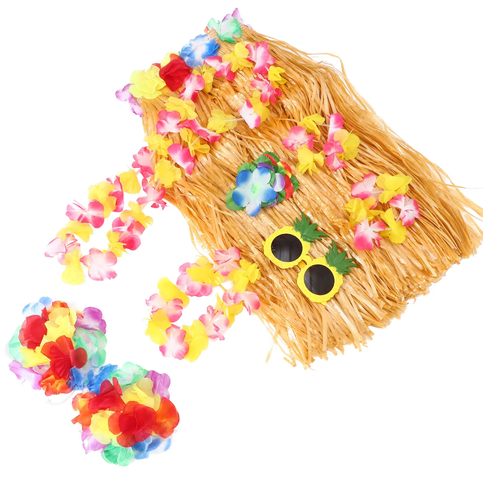 

1 set 1 Set Luau Party Decorations Hawaiian Wreath Skirt Glasses Hair Clips Straw Accessories Costume Beach Birthday Event