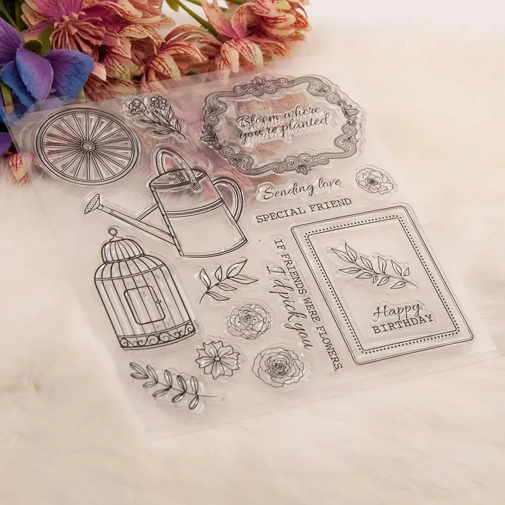 طوابع شفافة لصنع بطاقات الديكور وقصاصات ذاتية الصنع ، عيد ميلاد سعيد ، إرسال الحب ، أصدقاء مميزين ، زهرة الحديقة