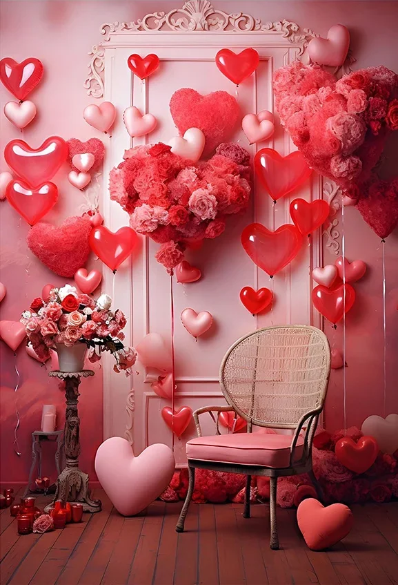 Mehofond Photography Background Valentine's Day Red Balloon Love Heart Kid Birthday Wedding Portrait Decor Backdrop Photo Studio