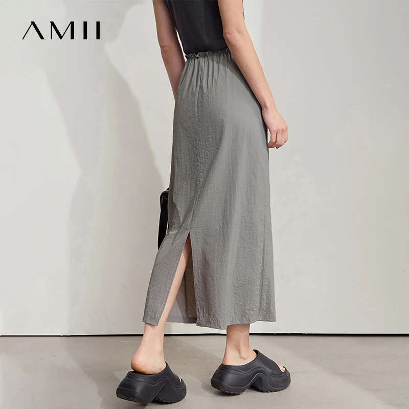 AMII Office Lady Summer Skirt for Women New 2025 Solid Sunscreen Straight Thin Mid Length Skirts Female Fashion Casual 12542033