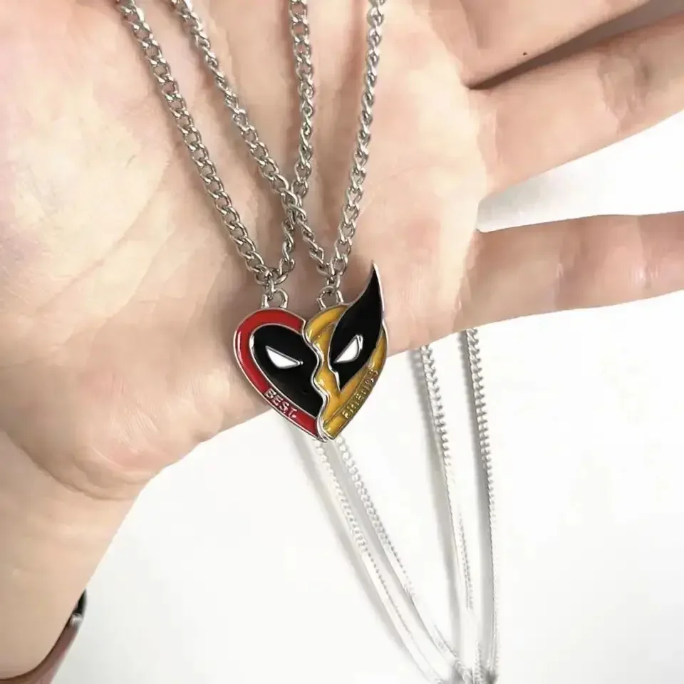 New Deadpool & Wolverine Necklace Set Split Heart Matching Backpack Water Bottle Pendant Keychain Friend Couple Accessories Gift