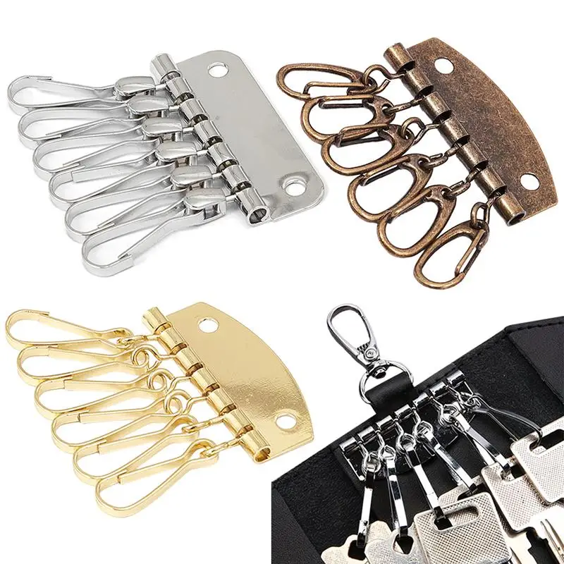 ~1PC Wallet Key Row 6 Hooks Key Holders Clasp Clip Hardware Rivet Hook Keyring Key Chain DIY Leather Accessories