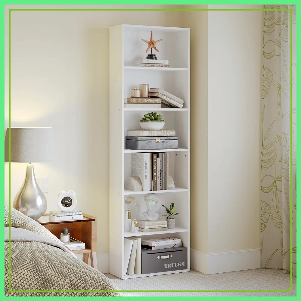 

6-Tier Open Bookshelf, Floor Standing Bookcase for Living Room, Bedroom, Home Office, White