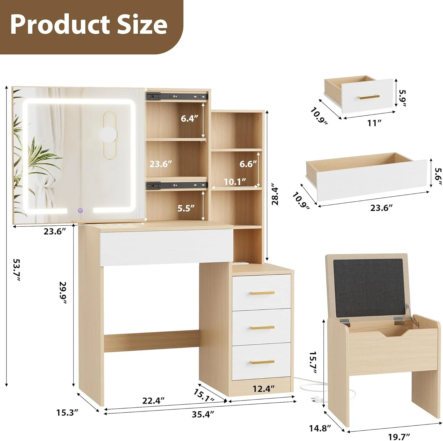 Modern Minimalist Makeup and Dressing Table with Sliding Mirror Complete  Power Sockets Super Practical Bedroom Dressing Table