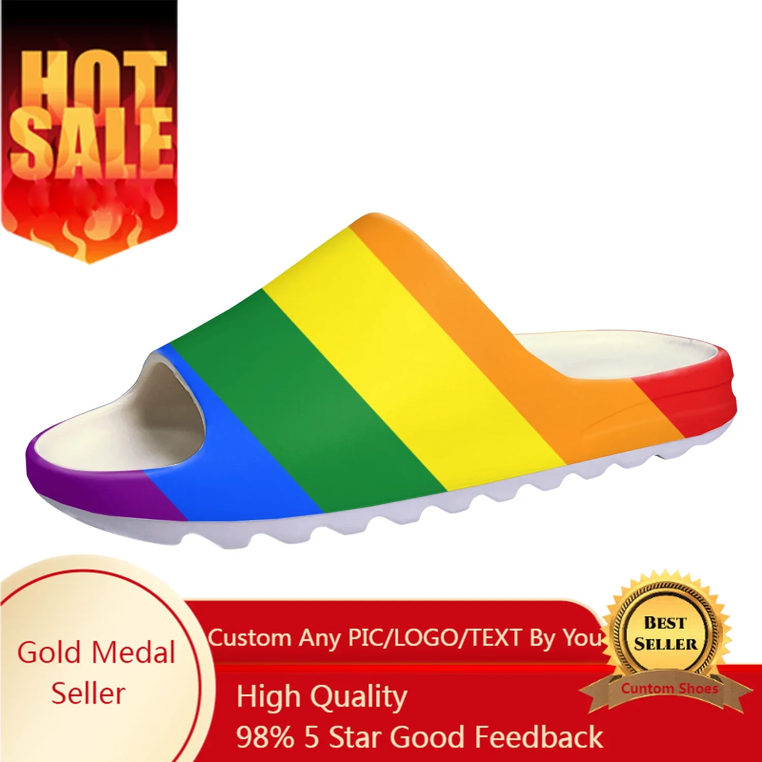 

Gay Pride Rainbow Love Soft Sole Sllipers Home Clogs Customized Water Shoes Mens Womens Teenager Stepping on Shit Beach Sandals