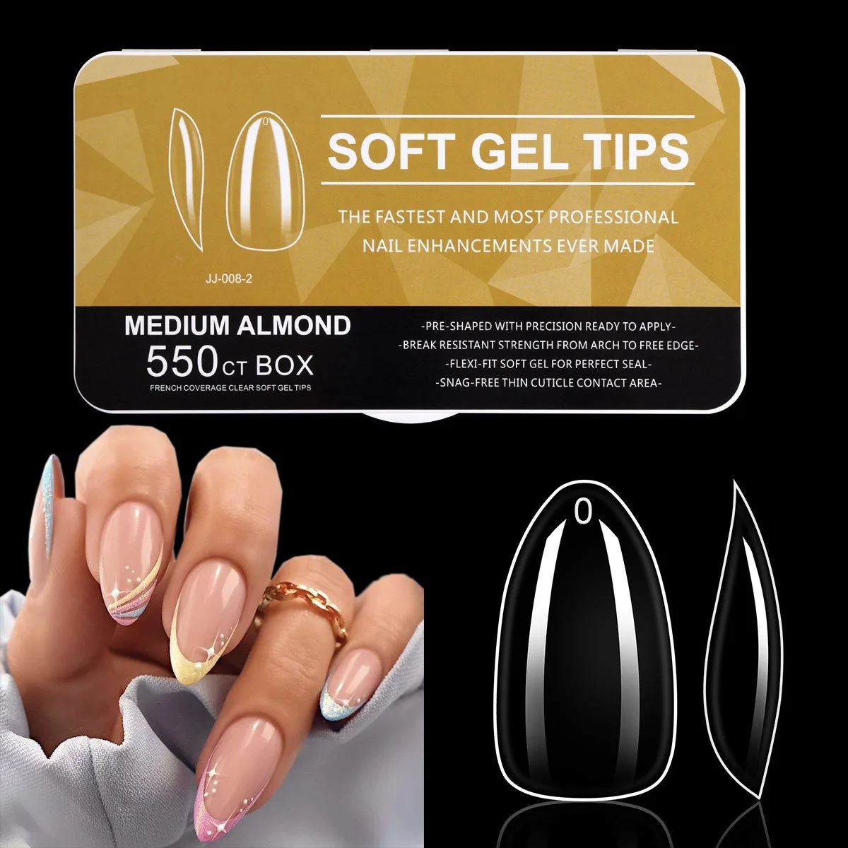 550 Stück Sargförmige Mandel-Soft-Gel-Nagelspitzen, künstliche halbe Abdeckung zum Aufdrücken, Acrylnägel in 11 Größen, künstliche Nägel, DIY-Maniküre-Verlängerungswerkzeuge – Detail 16