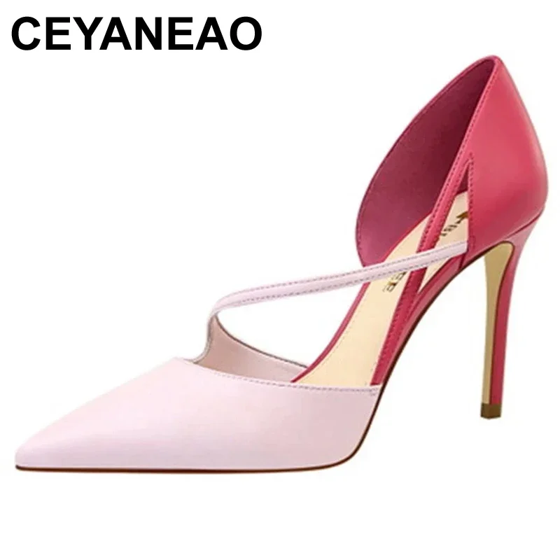 

CEYANEAO Women 9.5cm High Heels Pumps White/Black/Gray/Red/Yellow Casual Lady Shoes Summer Sandals Classic Female Shoes Woman