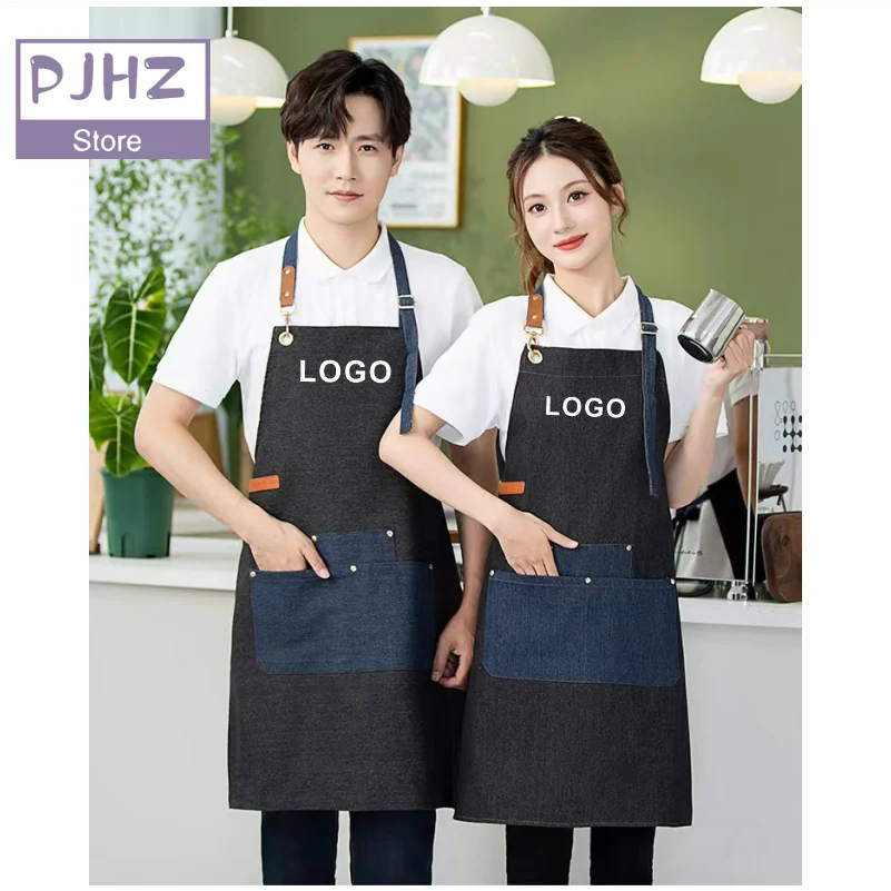 Customized Restaurant Waiter Apron Kitchen Chef Cook Aprons Baking Cleaning Restaurant Studio Uniforms Print Embroidery Logo