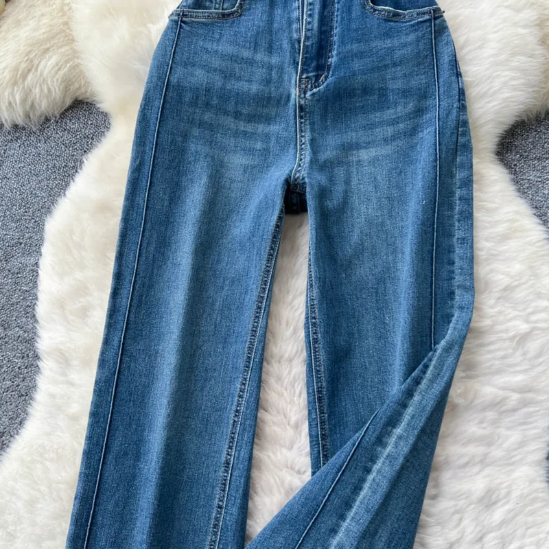 ANJY 2025 خريف جديد إمرأة تصميم الأزياء فضفاض عارضة عالية الخصر مستقيم الجينز أنيق أنيق Ins تنوعا الدنيم السراويل A15989