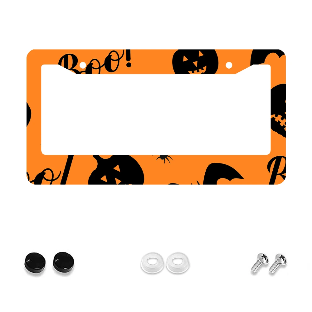 

1 шт. оранжевый и черный каркас номерного знака с тыквой на Хэллоуин, 2 отверстия, алюминиевый материал, 6x12 дюймов, с комплектом винтов, ретро
