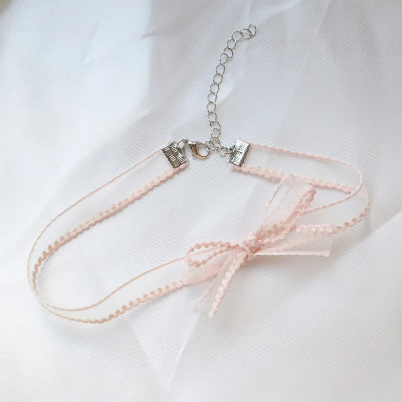 Pink Sexy Heart Chain Necklace for Women Flower Leaf Pearl Butterfly Bow Lace Chokers Lady Jewelry Accessories Girl Gift