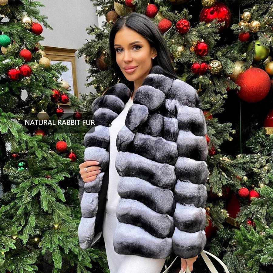 Winter Natural Rex Rabbit Fur Coat Women Short Fur Jackets Chinchilla Fur Best Seller Real Fur Jacket