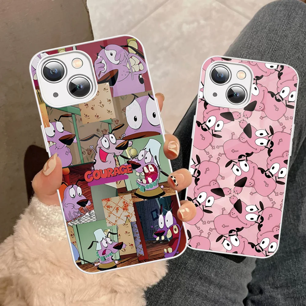 Courage C-Cowardly Dog Phone Case Tempered Glass For iphone 14 13 12 11 Pro Mini XS MAX 14Plus X XS XR Fundas