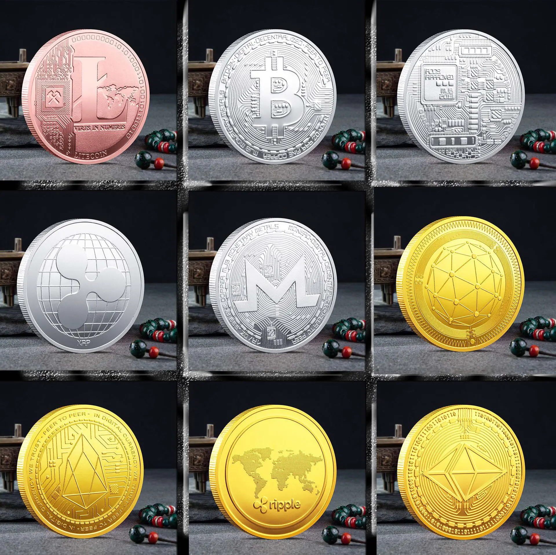 Bitcoin Crypto Dogecoin /Ethereum/Bitcoin/Litecoin/Ripple/Monero/EOS Coin Metal Gold Silver Cardano BTC Crypto CoinCollection