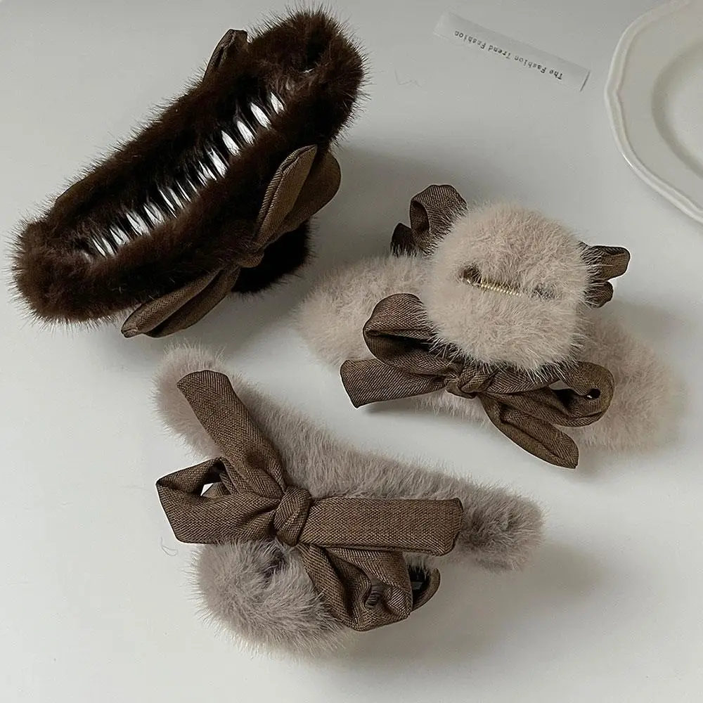 

Элегантная заколка для волос с бантом, заколка в виде краба, осень-зима, плюшевая коготь, женская заколка-заколка, аксессуары для волос для девочек, пушистая заколка для волос