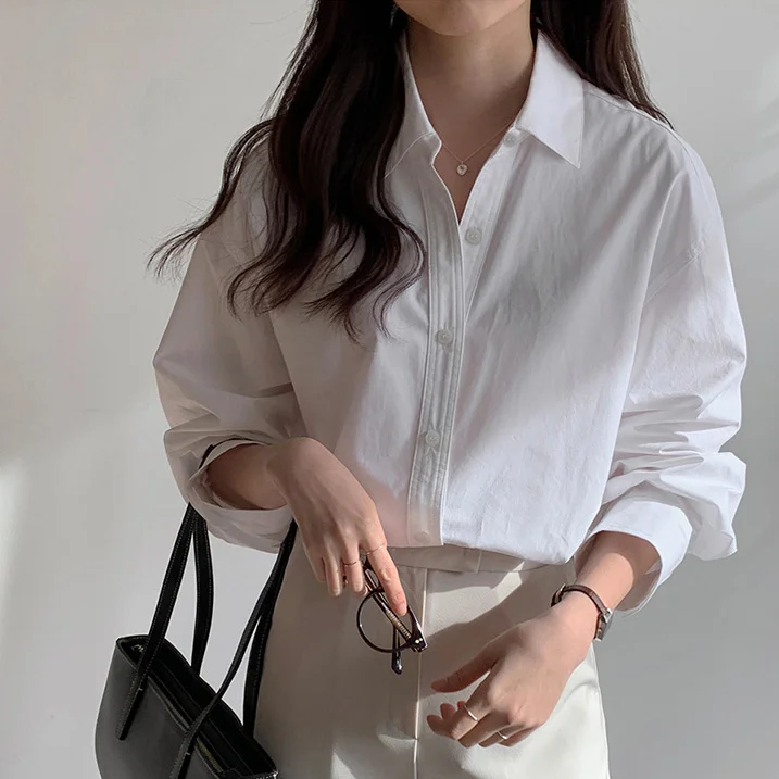 

Long Sleeve Shirts Womens Cotton Oversized Button Down Blouses Relaxed Fit Officemal Business Style Elegant Professional Spring