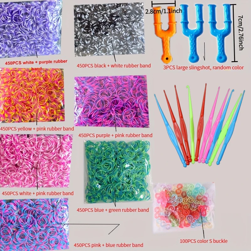 مجموعة أدوات سوار قوس قزح DIY، أربطة مطاطية للسوار، مجموعة ألعاب يدوية لسوار الصداقة DIY للفتيات #1