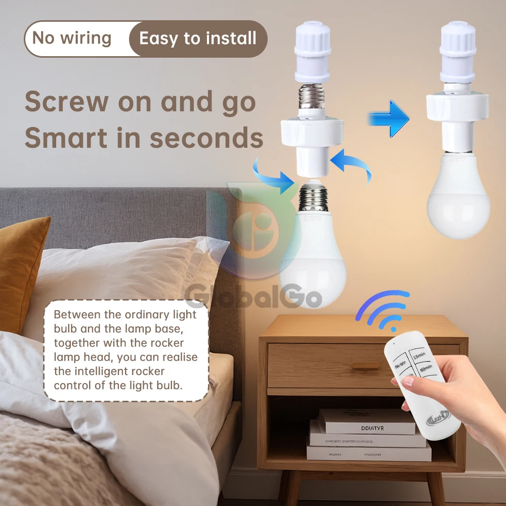 E27 LED lamp Base Smart Wireless Remote Control Switch Timer Switch  AC110-240V ON Off Light Bulb Base Socket Intelligent