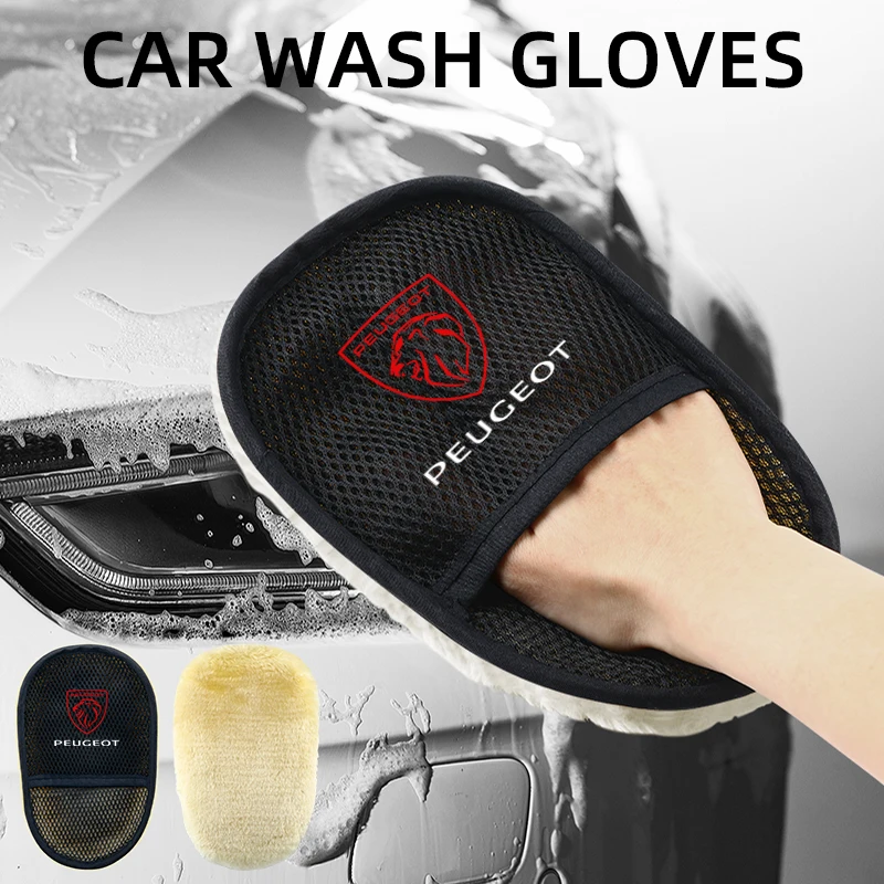 Microfiber Wool Soft Car Washing Gloves Cleaning Brush Car Accessories for Peugeot 206 307 308 3008 207 208 407 508 2008 5008