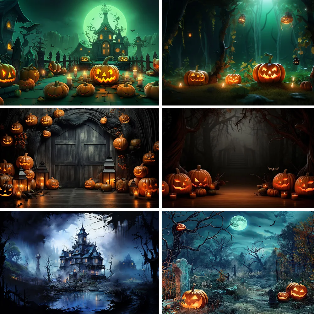 

Halloween Photography Background Scary Pumpkin Bat Moon Backdrop Family Party Decoration Props Banner for Photo Studio