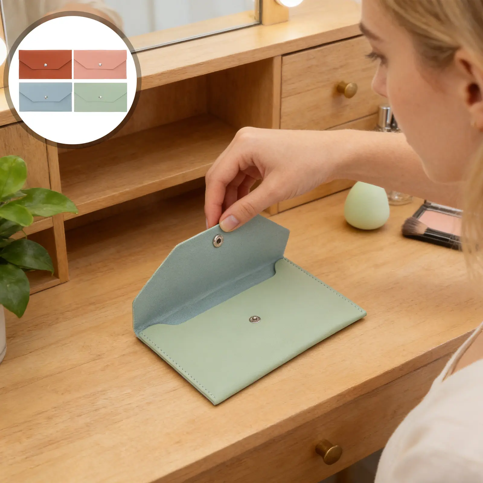 

Набор из 4 тонких кошельков-конвертов из ПУ для женщин: органайзер для денег, держатель для карт, портативный компактный бюджетный конверт для путешествий