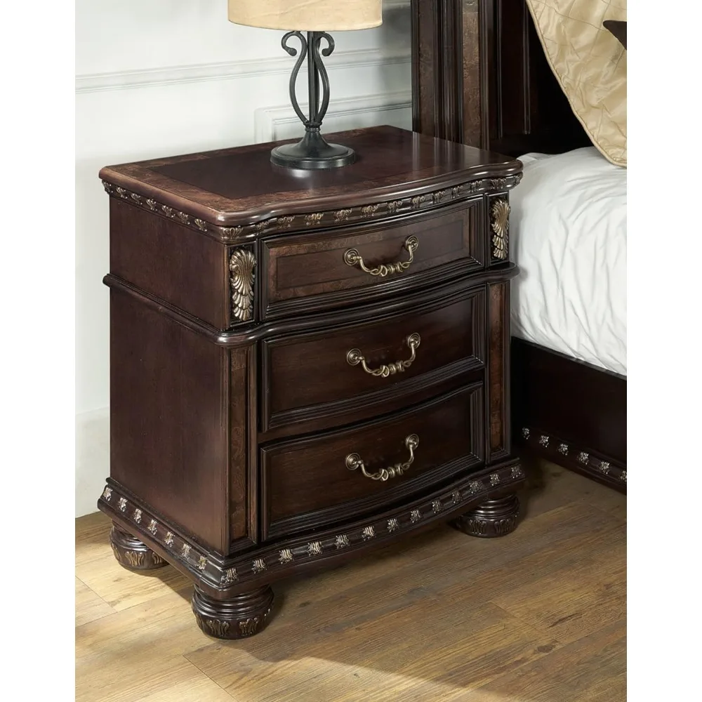 

18"D X 29"W X 29.5"H Nightstand with Dovetailed Drawers and Dust-proofing on Bottom, Elegant Bedroom Nightstand