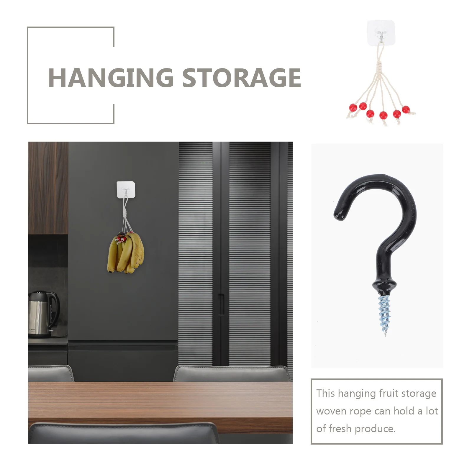 

1 set Cotton Bead Banana Hanging Twine Handwoven Fruit Storage Rope Stainless Steel Handwoven Fruit Hanging Rope Decor Garland