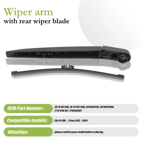 Imagen 2 del producto 287816193 R Brazo de limpiaparabrisas trasero y cuchilla compatible con Clio 4 2012-2020, Brazo de limpiaparabrisas trasero OE # 287909786 R.
