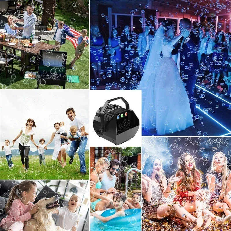 RGB Colorful 3 LED Bubble Machine Bubbles Maker Blower with Remote Control for Wedding Party Festivals Stage Effect Lights