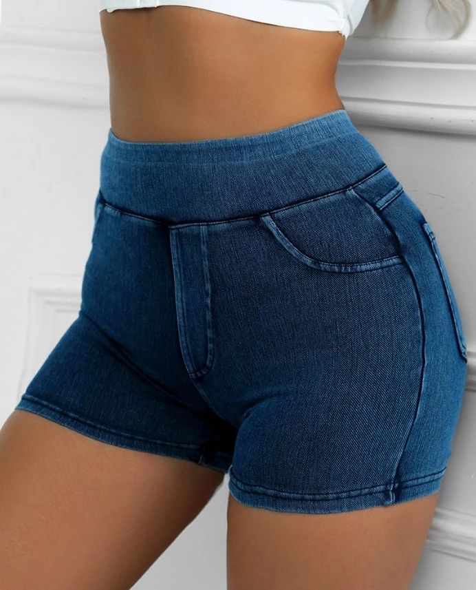 Roupa de mulher com calça cortada, shorts ativos de verão, nova edição, design de bolso, cintura alta, jeans skinny, 2024