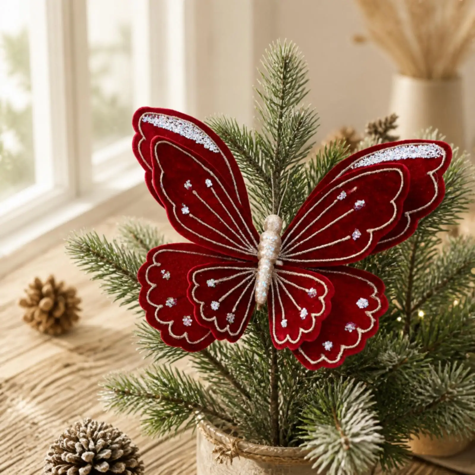 Sequined Textile Butterfly Ornament Festive Butterfly Decoration with Sequin Accents Indoor Outdoor Ornaments for Mantel,
