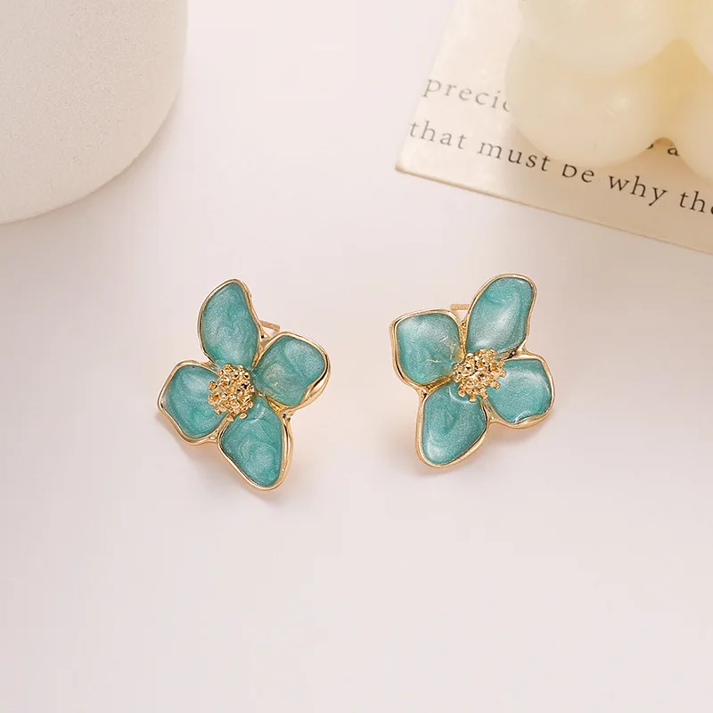 925 Silver Needle Korean Fashion Dripping Oil Big Flower Earrings For Women Jewelry 2026 Trending Colorful Flowers Earrings Gift