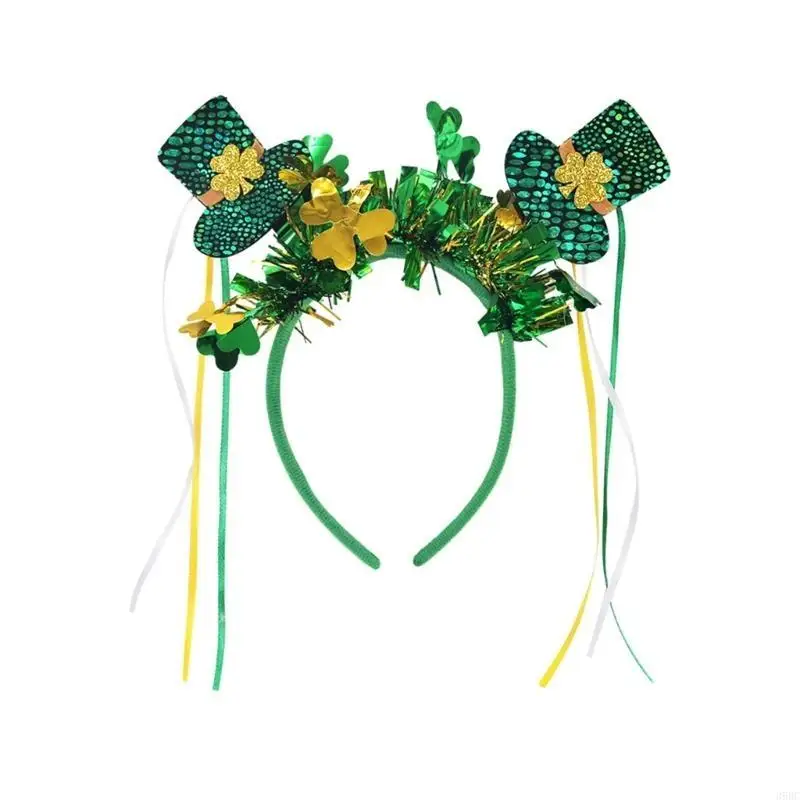

39BC Irish National Day Clovers Headband Sequined Shamrock Hairband Holiday Accessory