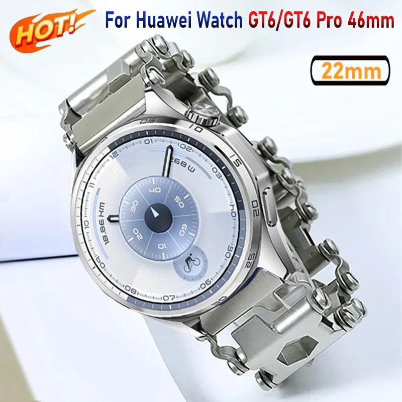 

Многофункциональный металлический ремешок 22 мм для Huawei Watch 5/GT6-5-4 Pro, 46 мм, удобный наручный ремешок для активного отдыха, для Amazfit Bip 6 5/Balance 2