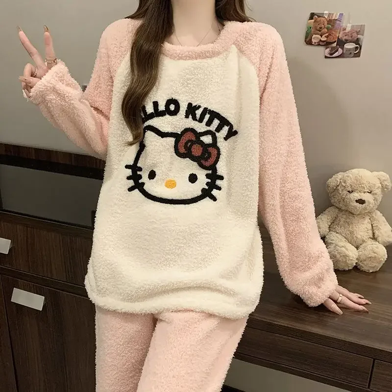 

Sanrio Kawaii Hello Kitty Women Pajamas Pochacco Cinnamoroll Anime Cartoon Winter Thickened Fashion Exquisite Home Clothes Set