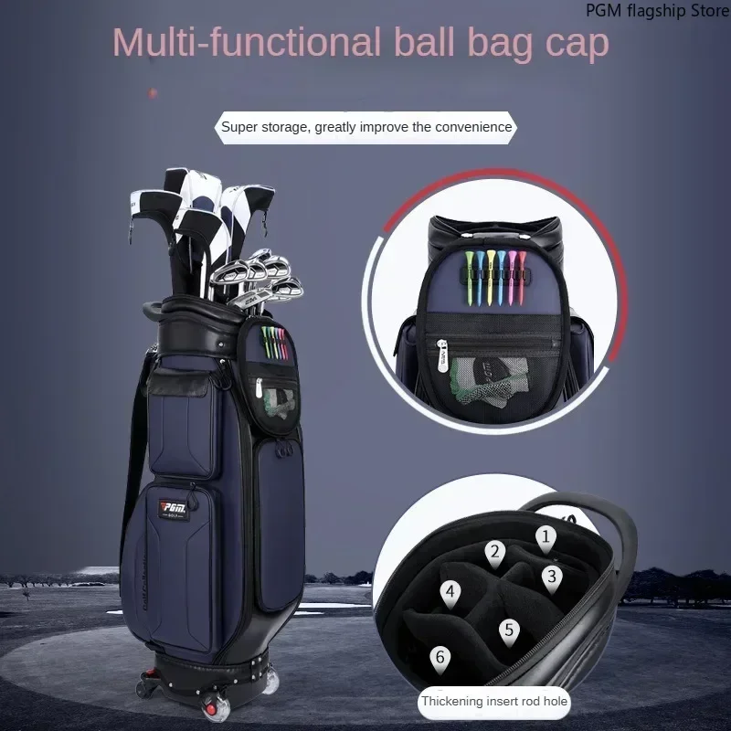 PGM New Golf Bag for Men, Upgraded with Brakes, Four-wheel Flat Push Telescopic Bag, Air Consignment QB096