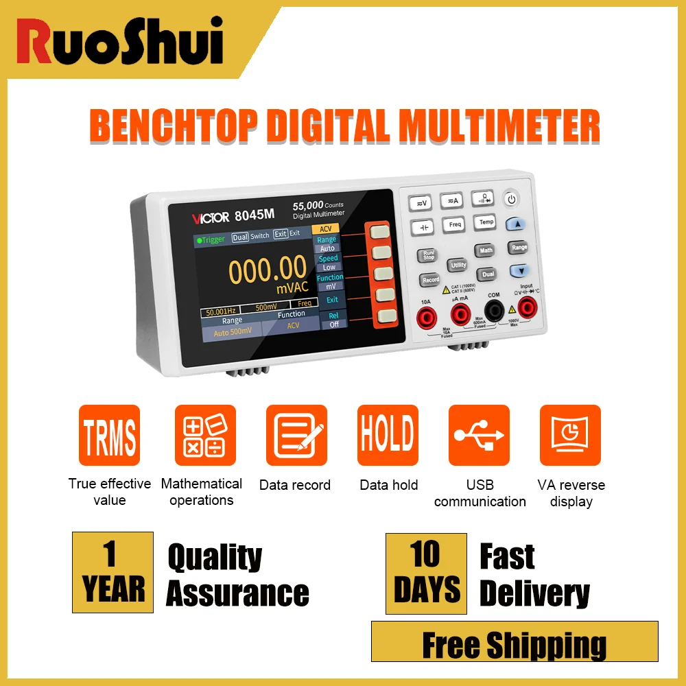 

Victor 8045M Desktop Multimeter 55000 True RMS Portable Digital Benchtop Measurement Instrument Meter Voltage/Current Tester