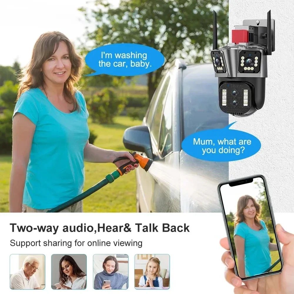 IPC360 HOME 8K 16MP 4 عدسة 3 شاشات 10X التكبير واي فاي كاميرا متحركة اللون للرؤية الليلية كشف الحركة اتجاهين كاميرا أمان الصوت