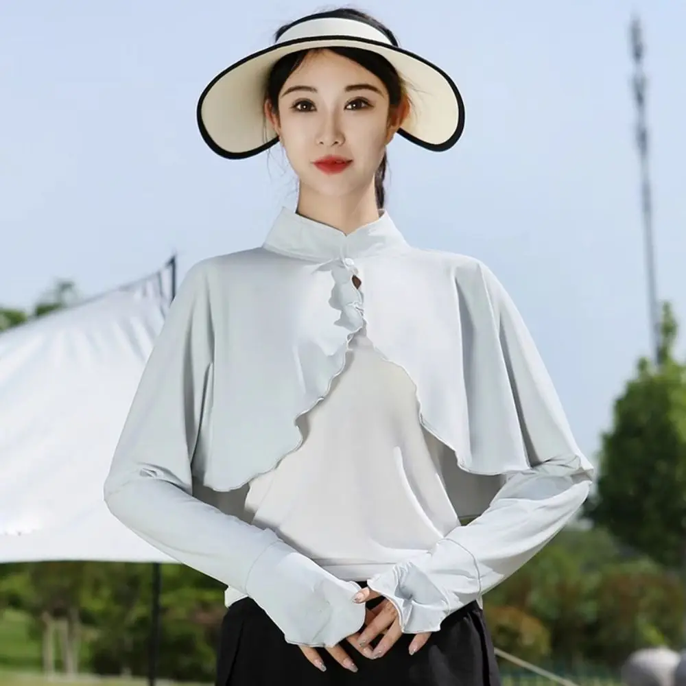 

Solid Color Sunscreen Shawl Long Sleeve Thin Fabric Thin Crop Top Sun Protection Breathable Sun Protection Clothing